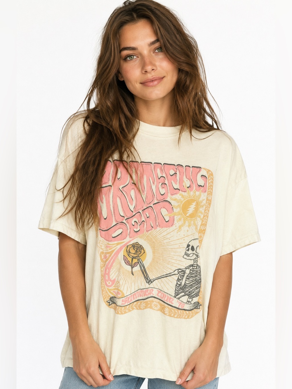 Grateful Dead Summer Tour ’76 Graphic Tee XS Small Skeleton Rose Stealie Shirt